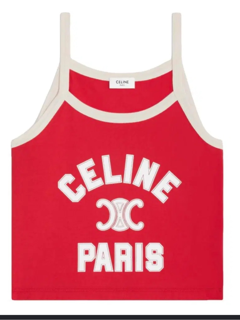 Celine Red Tank Top with Cream Trim and White Logo
